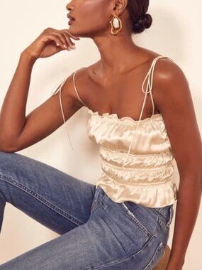 Reformation 'Viviana' Silk Ruched Cami Top, Ivory, Small